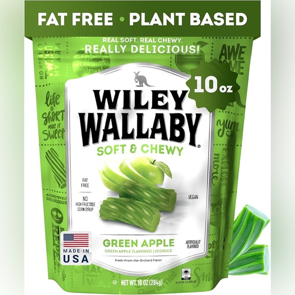 (6) Wiley Wallaby 10 oz Australian Green Apple Licorice Soft Chewy Candy Twists - Picture 6 of 6